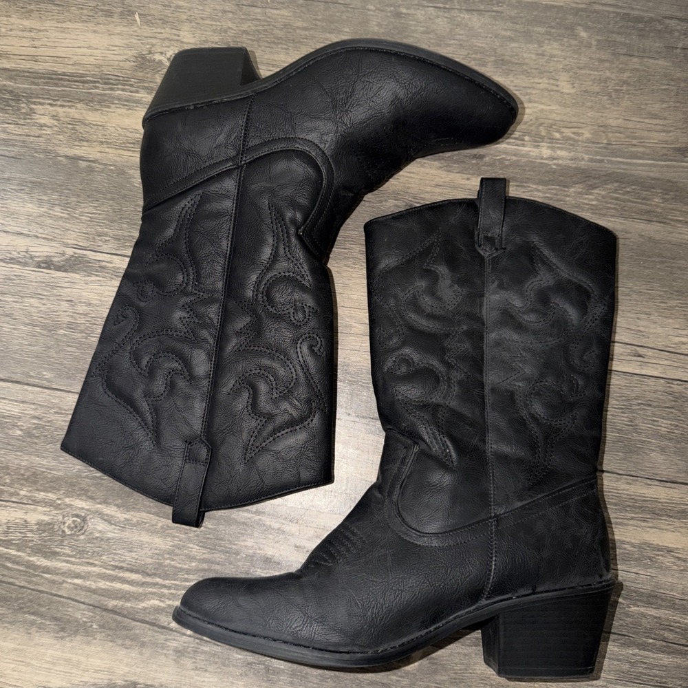 Charles Albert Women's 100% Vegan Leather Western Black Boots Yeehaw Size 11 - Picture 5 of 12